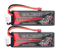GOLDBAT 2S RC Battery 50C 5200mah 7.4v Lipo Rc Battery hardcase With T plug For Rc Cars 1/8 and 1/10 Scale Vehicles Car, Trucks, Boats RC Evader BX RC Truggy UAV (2Packs)