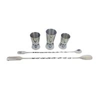 GOLDBEARUK Bar Tool Set 3 pcs Spirit Measuering Cups/Jiggers (20/30ml, 20/40ml 25/50ml) with 2 Cocktail Bar Spoons 23cm & 30cm