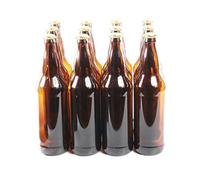 GOLDBEARUK Brown Glass Beer Bottles Pack of 12 Gold Caps - Homebrew (650ml)