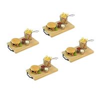 GOLDBEARUK Luxury Burger set - Wooden serving boards + Stainless Steel Chip Fry basket + Stainless Steel Silver Ramekins (4 Person)