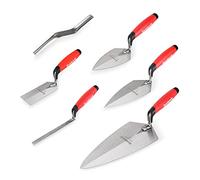 Goldblatt 6PCS Masonry Hand Tool Set - 11" x 5-1/2" Philadelphia Brick Trowel, 2PC Pointing Trowel, 5" x 2" Margin Trowel, 1/2" Tuck Pointing Trowel, 5/8” x 1/2” Convex Brick Jointer