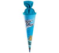 goldbuch 93 051 Dolphin Sibling Bag, School Cone Made of Lacquered Cardboard with Dolphin Motif, Gift Packaging with Blue Felt Closure (without Fastening Strap), Round Sweets Bag, Length 35 cm