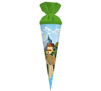 goldbuch 93 124 My Game Sibling Bag, School Cone with Colourful Motif, Varnished Cardboard, Gift Packaging with Green Felt Closure (without Sealing Strap), Round Sweets Bag, Length 35 cm, Diameter