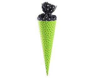 goldbuch 93551 School Cone with Dots and Star Pattern, Siblings School Cone 35 cm, Green/Black, Gift Packaging for Many Occasions, for First Day of School and Back to School