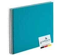 goldbuch Bella Vista 25 363 Spiral Photo Album 35 x 30 x 1.5 cm Diameter 2.8 cm Photo Album 40 White Pages Linen Photo Book for Pictures and Photos to Stick In Turquoise