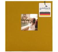 Goldbuch Bella Vista 27 320 Photo Album with Picture Cut-Out Mustard, Memory Album, 30 x 31 cm, 60 White Pages with Glassine Dividers, Photo Book with Linen Cover in Yellow