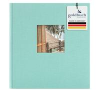 goldbuch Bella Vista 27 907 Photo Album with Picture Cut-Out Aqua 30 x 31 cm Photo Album 60 Black Pages with Glassine Dividers Photo Book with Linen Cover Caribbean Blue