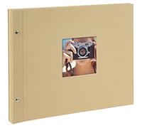 goldbuch Bella Vista 28 606 Screw Album Beige Photo Book 39 x 31 x 2.5 cm Photo Album 40 White Pages Picture Album Cover Linen Photo Album with Window Cut-Out Photo Book Light Brown