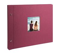 goldbuch Bella Vista 28808 Screw-In Photo Album with Window Cut-Out 39 x 31 cm 40 White Pages with Glassine Dividers Album Expandable Linen Photo Book Fuchsia