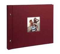 goldbuch Bella Vista 28892 Screw Photo Album with Window Cut-Out 39 x 31 cm Photo Album with 40 White Pages with Glassine Dividers Expandable Album Linen Photo Book Bordeaux
