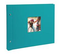 goldbuch Bella Vista 28893 Screw Album with Window Cut-Out, 39 x 31 cm, Photo Album with 40 White Pages with Glassine Dividers, Album Expandable, Linen Photo Book, Turquoise