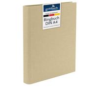 goldbuch Bella Vista 37 506 Ring Binder A4 Beige, Folder Dimensions 32 x 27.5 x 4.5 cm, Stapler with 4-Ring Mechanism and Clamping Clip, DIN A4 Format, Linen Ring Binder, Light Brown