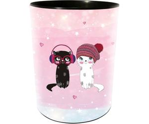 goldbuch Music for Cats 82 299 Waste Paper Bin with a Diameter of 25 cm and a Height of 30 cm, Container 12 Litre Capacity, Paper Bin with Cat Motif, Pink