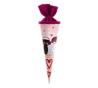 goldbuch Siblings 35 cm, Girls, Sugar Cone with Music for Cats Motif, Gift Bag Made of Lacquered Cardboard with Felt Closure, Starting School, Approx. 35 x 11.5 cm, Box, Pink, 1 stück (1er Pack)