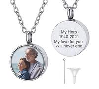 GoldChic Ash Necklace for Men Personalized Photo Round Cremation Urn Necklace Stainless Steel Chain Memorial Gifts For Grandfather