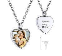 GoldChic Ash Necklace for Women Stainless Steel Chain Personalized Photo Heart Engraved Urn Pendant for Ashes Cremation Memorial Jewellery Gifts