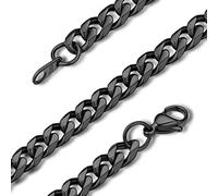 GoldChic Black Chains Necklace for Men Women 316L Stainless Steel Necklaces 6mm Solid Sturdy Flat Curb Link Chain Hip Hop Hypoallergenic Men's Jewellery for Dad 22 inches