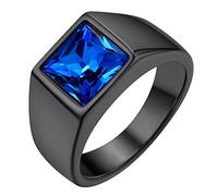 GoldChic Black Sovereign Ring For Men Boys, Stainless Steel Blue Topaz Statement Rings For Father