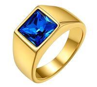 GoldChic Created Sapphire Gold Sovereign Ring For Men, Punk Square Blue Topaz Rings For, Size T½