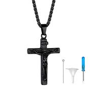 GoldChic Cross Necklace For Ash Mens Jesus Chains Black Cremation Urns for Ashes Crosses Crucifixes Chain INRI Jewellery