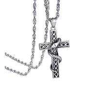 GoldChic Cross Necklace for Men Women Silver Stainless Steel Serpent Pendant Chains Christian Irish Religious Nun Priest Monk Jewellery Gifts