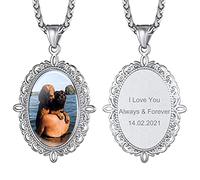 GoldChic Custom Picture Necklace with Filigree Border For Women Girls, Personalised Photo Engraved Necklace Memorial Gifts For Girlfriend
