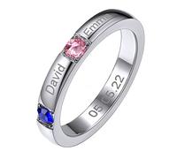 GoldChic Customized Mother Daughter Rings, Sparkling Cubic Zirconia Birthstone Ring with 2 Names, Stainless Steel Cocktail Rings Size T 1/2