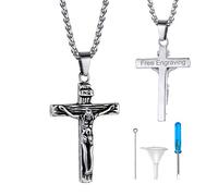 GoldChic Gold Cross Jesus Necklaces Ashes Pendant Necklace For Christians Engraving Crosses and Crucifixes INRI Cremation Urns for Ash Jewellery