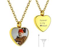GoldChic Gold Stainless Steel Chain Urn Necklace for Ashes with Custom Photo Picture Personalized Heart Engraved Ash Pendant Keepsake Necklaces for Women Men