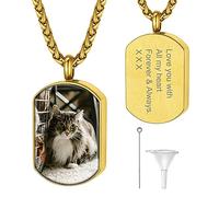 GoldChic Gold Urn Tag Necklace for Men Stainless Steel Chain Personalized Photo Ash Holding Jewellery Keepsake Gifts for Father