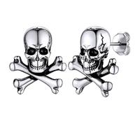 GoldChic Gothic Skull Earrings Studs For Men Boys, Stainless Steel Crossbones Skull Stud Earring Punk Biker Jewelry for Father Son