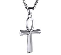 GOLDCHIC JEWELRY Ankh Necklace for Men Women, Stainless Steel Egyptian Cross Pendant Necklaces Egypt Jewellery, Cross Chain Necklace 22"+2" inches