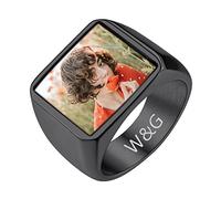 GoldChic Jewelry Black Square Signet Ring For Men Size O, Personalized Custom Photo Pinky Rings for Him