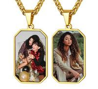 GoldChic Jewelry Custom Two Photos Necklace For Men Boys, Personalised Picture Engraved Tags Memorial Gifts For Father