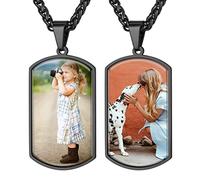 GoldChic Jewelry Customised Black Military Army Dog Tag with Double Photos, Men's Personalised Pictures Necklace with Black Chain