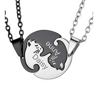 GoldChic Jewelry Engraved 2pcs Split Yin Yan Cats Pendant For Couple Lovers, Matching Cat Best Freinds Necklaces For 2