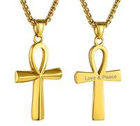 GOLDCHIC JEWELRY Gold Cross Necklace for Women, Stainless Steel Egyptian Ankh Cross Neck Chain Can Engrave, Egyptian Gifts for Mum Ladies
