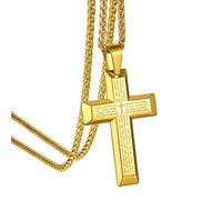 GOLDCHIC JEWELRY Gold Lord's Prayer Necklace with English Cross, Bible Religious Jewellery for Men Women