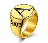 GoldChic JEWELRY Gold Round Signet Rings For Man, Stainless Steel Statement Sovereign Ring Size9