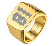 GoldChic JEWELRY Gold Square Plain Custom Number Rings For Man, Stainless Steel Sovereign Ring For Rockstar Size R