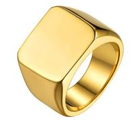 GoldChic JEWELRY Gold Square Plain Signet Rings For Man, Stainless Steel Sovereign Ring For Rockstar Size R