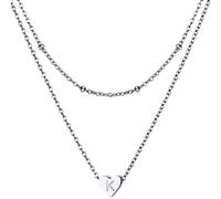 GOLDCHIC JEWELRY Heart Letter Necklace for Women, Stainless Steel Initial K Pendant Necklaces Double Layering Neck Chain, Tiny Small Heart Necklace for Mother Sisters