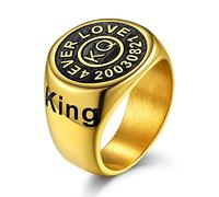 GoldChic JEWELRY KeyStyle Large Statement Rings For Men Boys, Deep Engraving Gold Biker Signet Rings Size X½