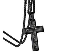 GoldChic Jewelry Lords Prayer Cross Pendant, Black Bible Religious Jewelry, English Scripture Necklace
