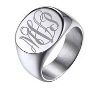 GoldChic JEWELRY Men's Monogram Sovereign Rings, Size V½ Stainless Steel Initial Square Band Rings Gifts For Father