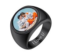 GoldChic Jewelry Men's Polished Signet Rings with Photo, Stainless Steel Ring for Biker Gift For Husband Size V 1/2