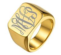 GoldChic JEWELRY Monogram Initials Rings For Women, Polished Gold Band Ring Size N½