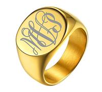 GoldChic JEWELRY Monogram Initials Sovereign Ring For Men, Gold Customised Statement Signet Rings For Rockstar Size V½