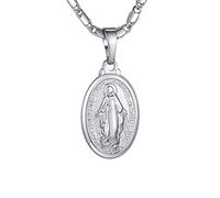 GoldChic Jewelry Oval Miraculous Medal Necklace, Our Lady of Graces Pendant