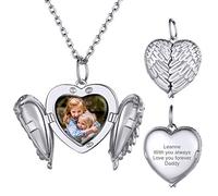 GoldChic Jewelry Personalised Angel Wing Locket Necklace For Girls with Customised Photo, Women's Engraved Heart Charm Jewellery Keepsake Gifts